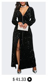 Front Slit Long Sleeve Belted Sequin Dress