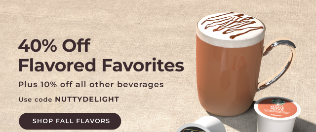 40% off flavored favorites, plus 10% off all other beverages. Use code NUTTYDELIGHT