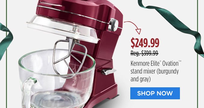 $249.99 | Reg. $399.99 | Kenmore Elite® Ovation™ stand mixer (burgundy and gray) | SHOP NOW