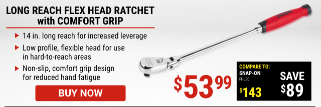 3/8 In. Drive Professional Long Reach Flex Head Ratchet With Comfort Grip