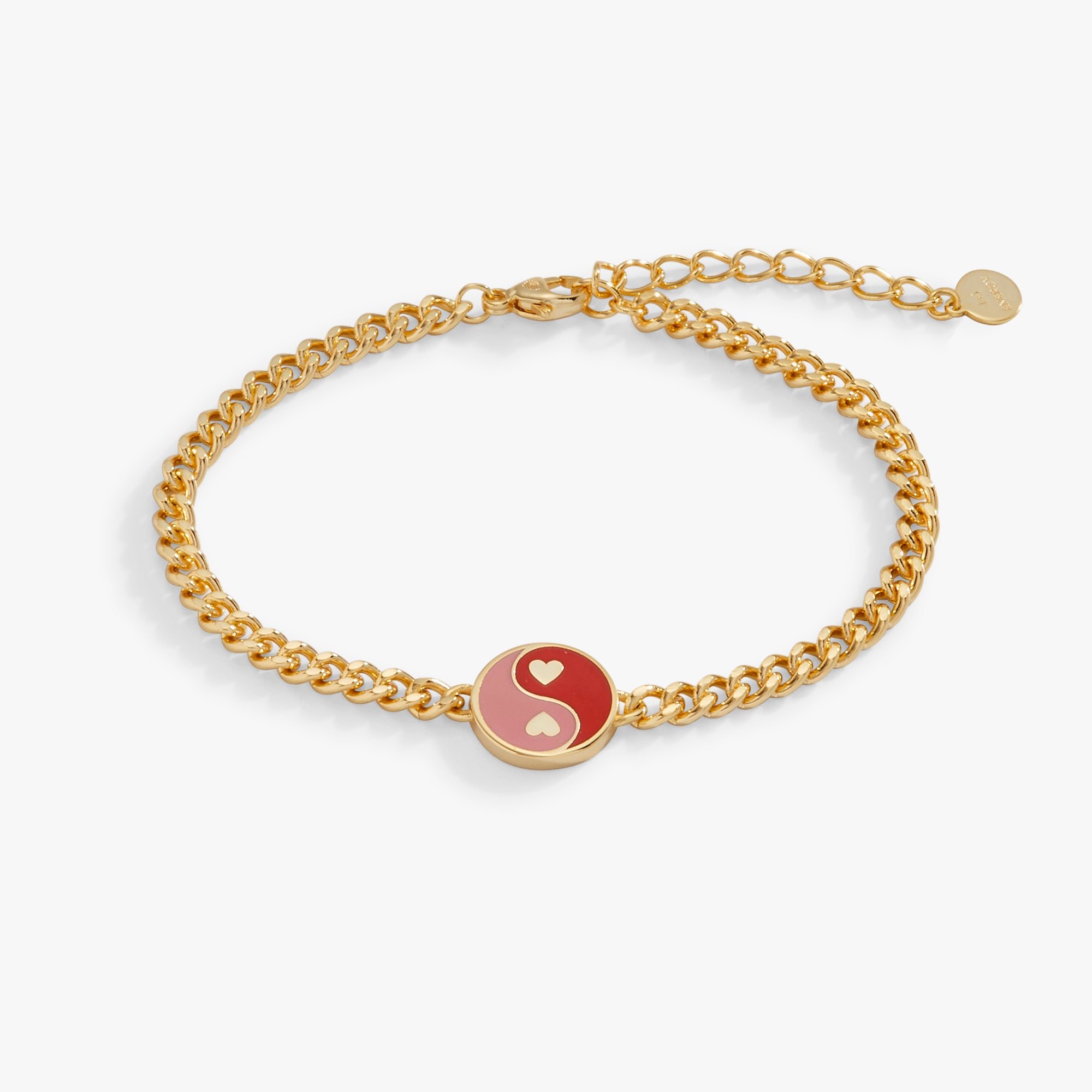 Yin Yang Heart Chain Bracelet, Adjustable