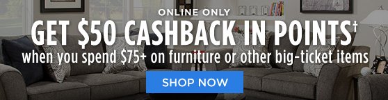 ONLINE ONLY | GET $50 CASHBACK IN POINTS† when you spend $75+ on furniture or other big-ticket items | SHOP NOW