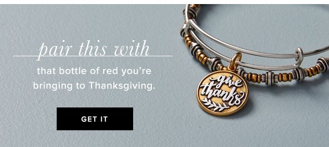 Give this two-tone bangle set, featuring the Give Thanks charm, just in time for Thanksgiving.