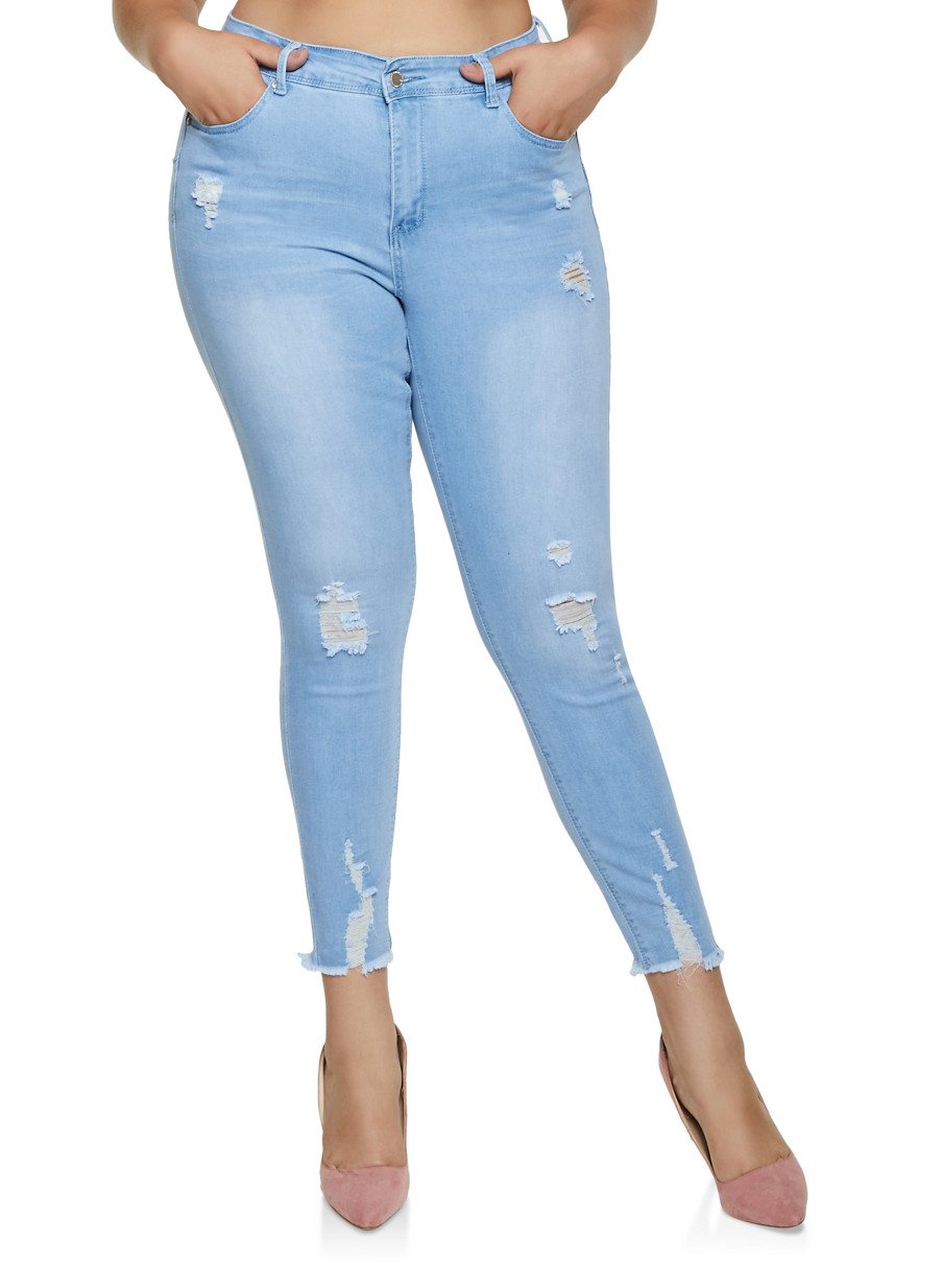 Plus Size WAX Frayed Hem Jeans