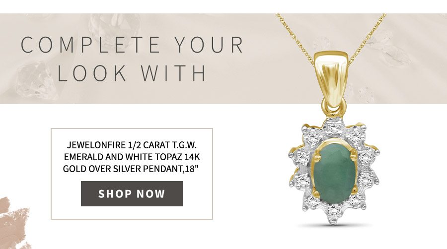 Jewelonfire 1/2 Carat T.g.w. Emerald And White Topaz 14K Gold Over Silver Pendant,18" 