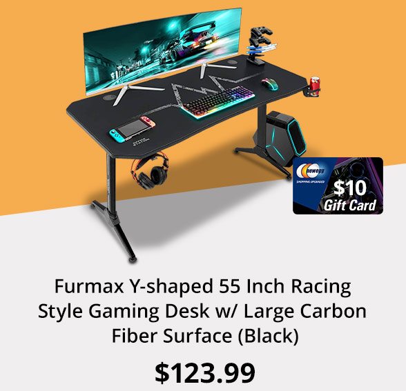 Furmax Y-shaped 55 Inch Racing Style Gaming Desk w/ Large Carbon Fiber Surface (Black)