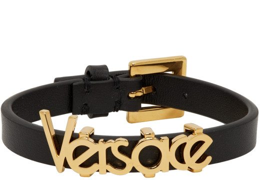 Versace - Black And Gold Leather Vintage Logo Bracelet