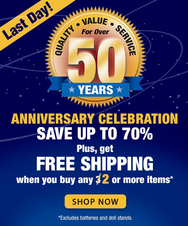 Anniversary Celebration: Save Up To 70% + Buy 2 or more items and get free shipping