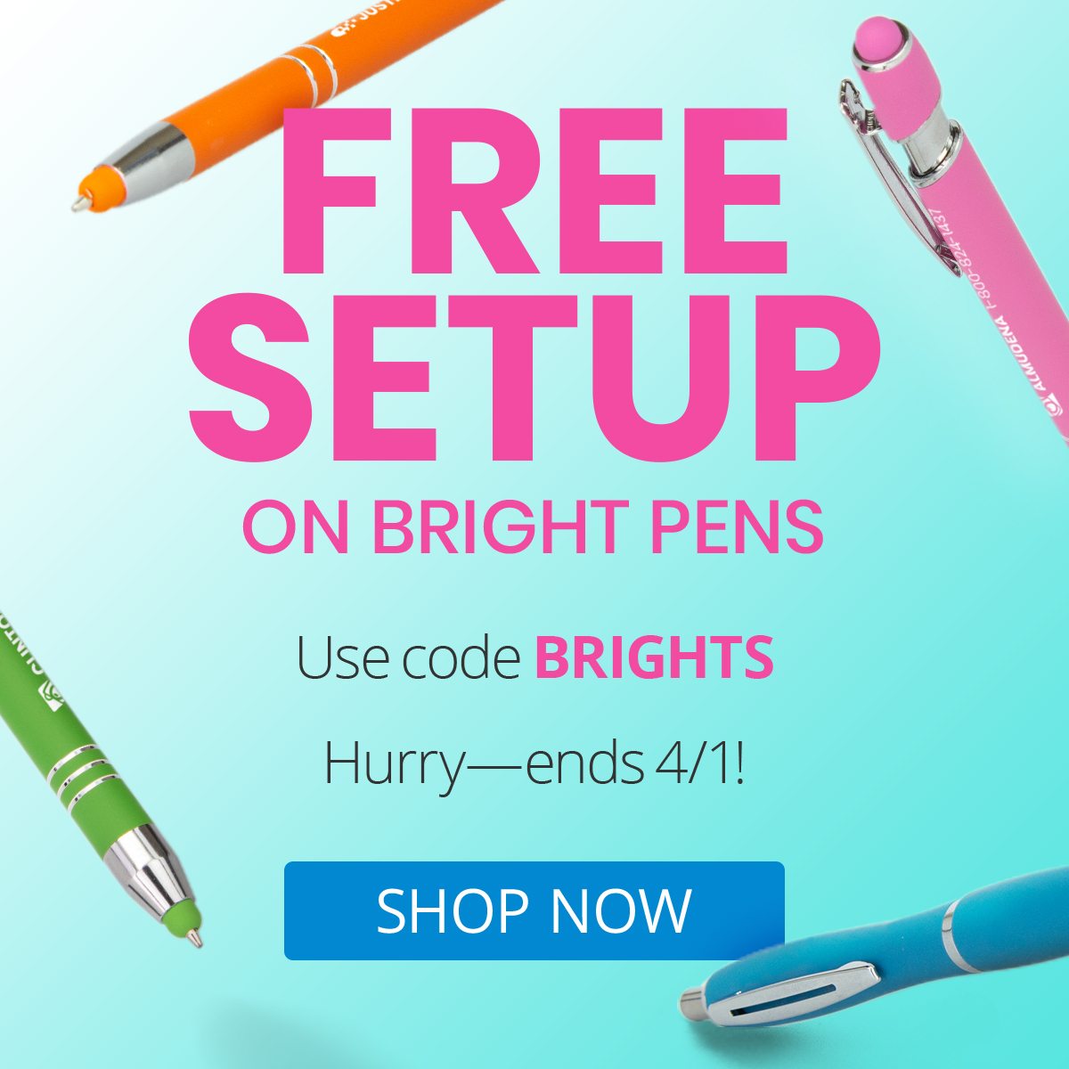 Free Setup on Bright Pens. Use code BRIGHTS. Hurry, ends 4/1!