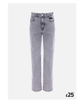 Womens Grey Plain Straight Leg Jeans