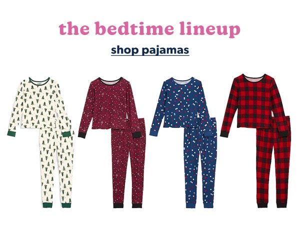 The bedtime lineup. Shop pajamas. evsie clothing.