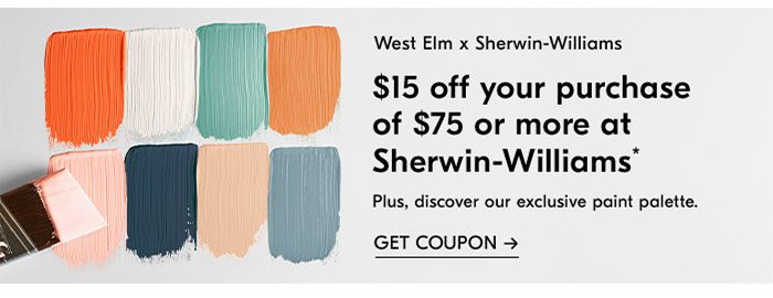 $15 off your purchase of $75 or more at Sherwin-Williams