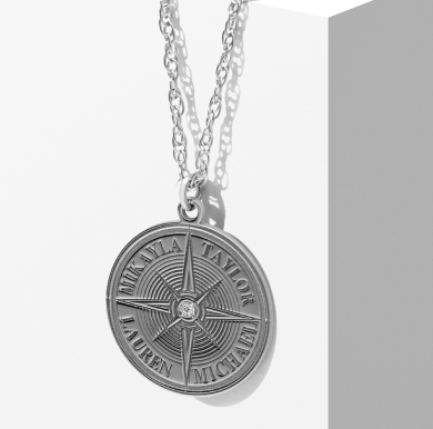 A silver based pendant and necklace from the personalized collection