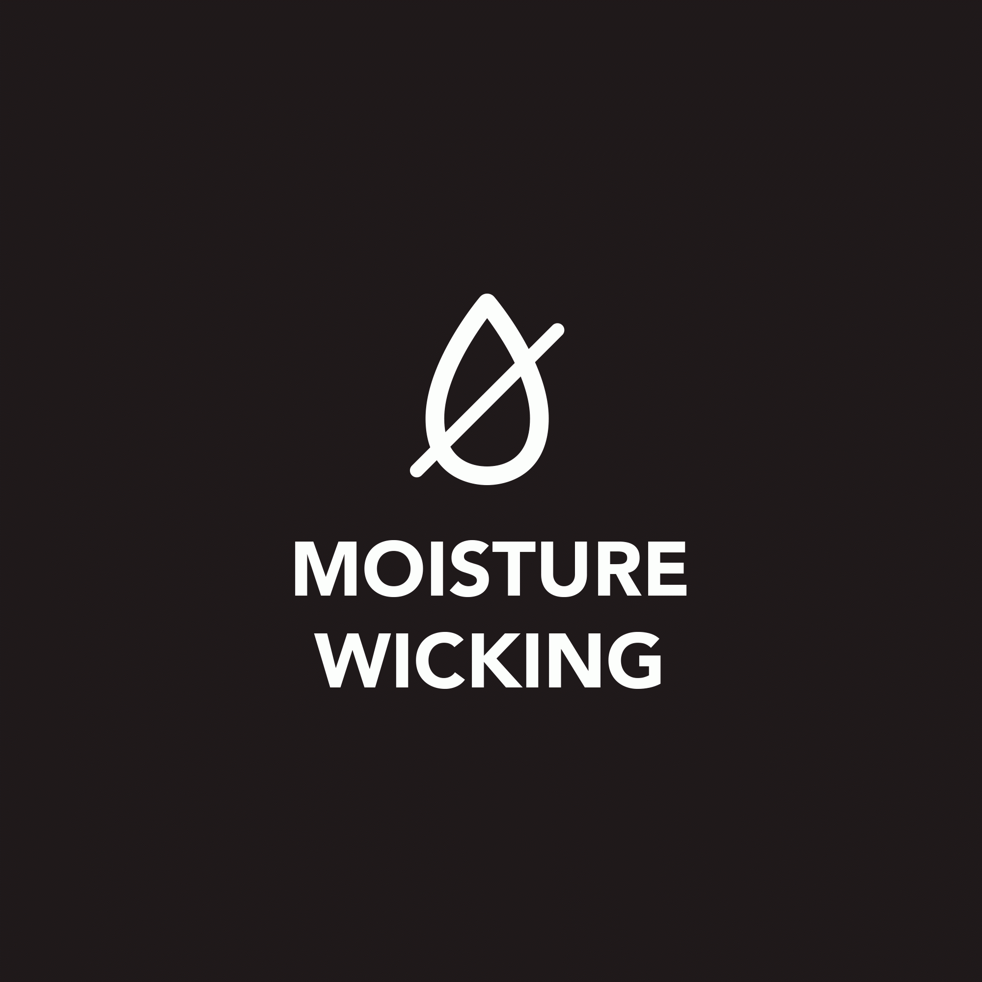 Graphic format featuring icons alongside the phrases: Moisture Wicking, Thermo Regulating, Stays Cool, Anti-Microbial