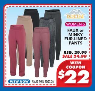 Pacific Trail Women's Faux or Minky Fur-Lined Pants