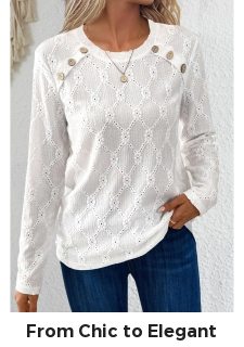 White Button Long Sleeve Round Neck T Shirt