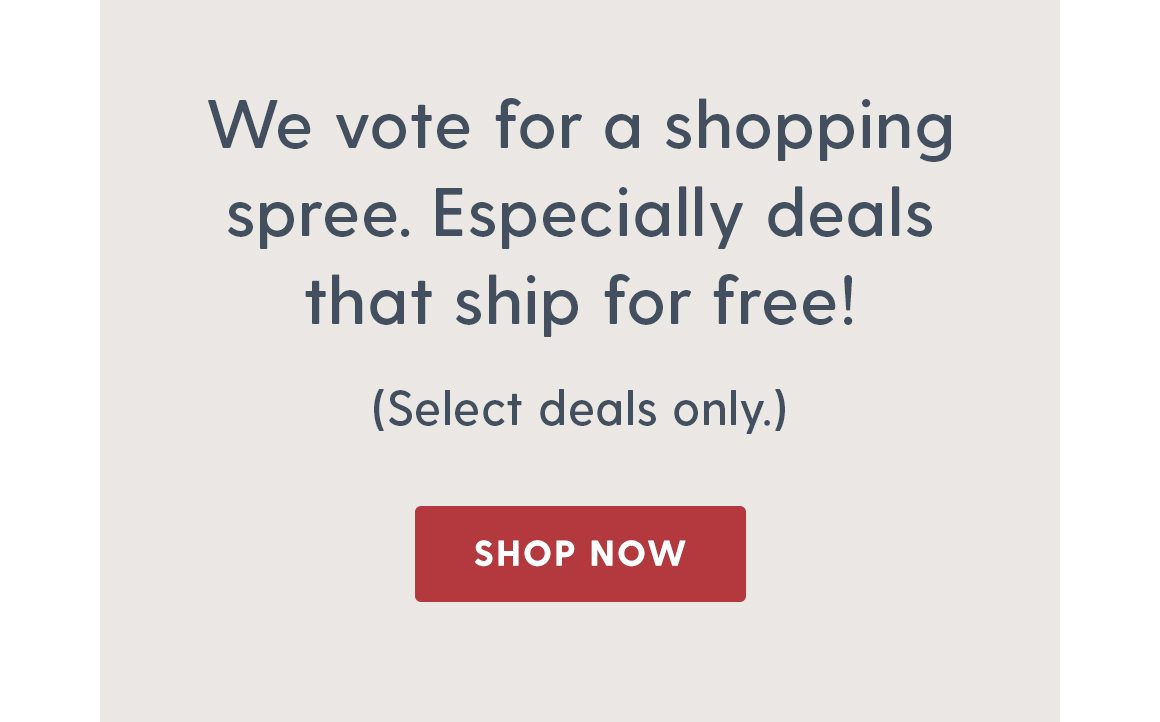 We vote for a shopping spree. Espeically deals that ship for free! (Select deals only.) Shop Now.