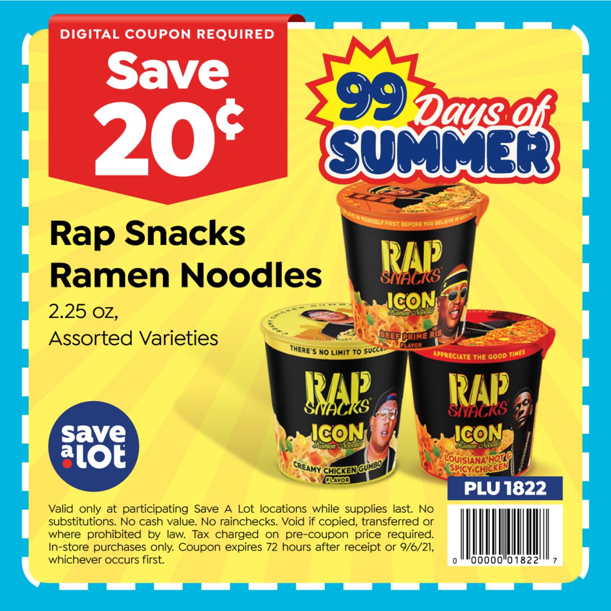 Save 20¢ on Rap Snacks Ramen Noodles and start singing the new Save A Lot Song!