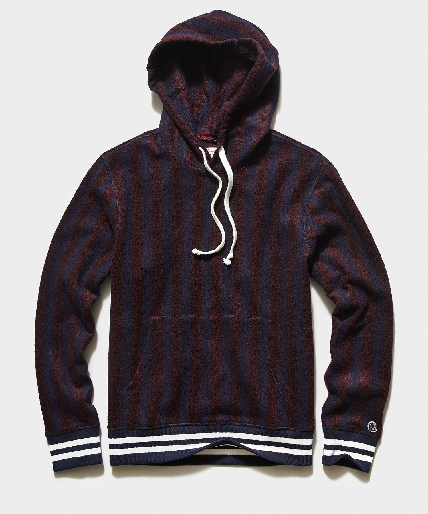 Image of Champion Wool Burgundy Vertical Striped Hoodie in Burgundy