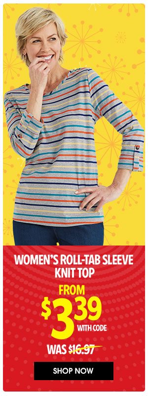 Women's Roll-Tab Sleeve Knit Top FROM $3.39 with code WAS $16.97