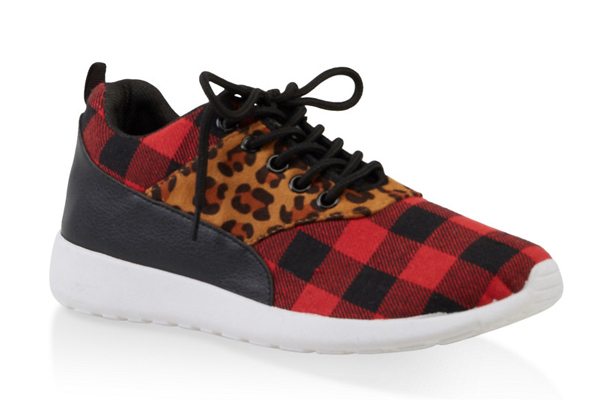 Leopard Plaid Lace Up Sneakers