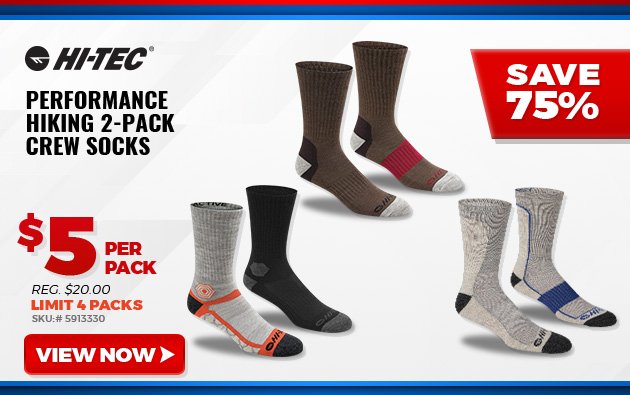 HI-TEC Performance Hiking 2-Pack Crew Socks