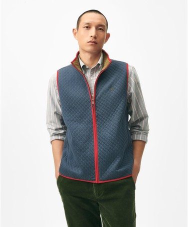 Diamond-Quilted Zip Vest in Cotton Blend