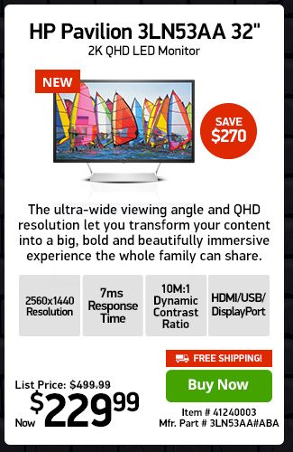 HP Pavilion 32" QHD 2560x1440 7ms LED-LCD Monitor | 41240003 | Shop Now