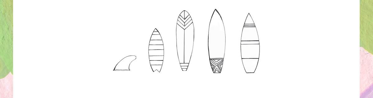 Hand drawn surfboards by Lauren Roth