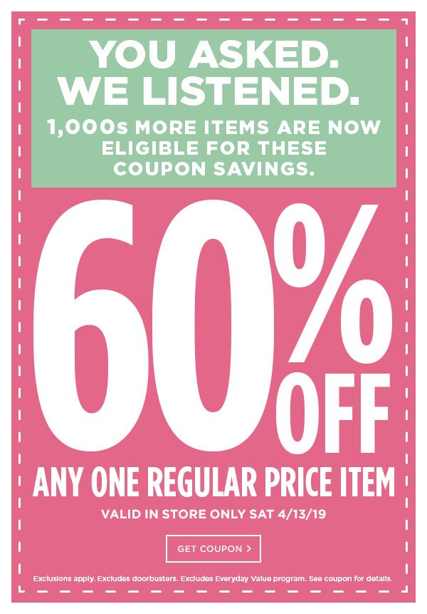 60% Off Any One Regular Price Item