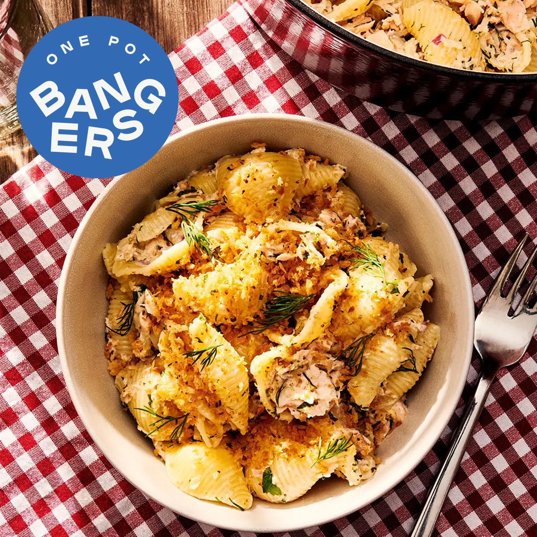 Dilly Salmon Pasta Salad with Pickles and Caraway Breadcrumbs