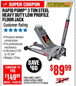 3 ton Low Profile Steel Heavy Duty Floor Jack with Rapid Pump®