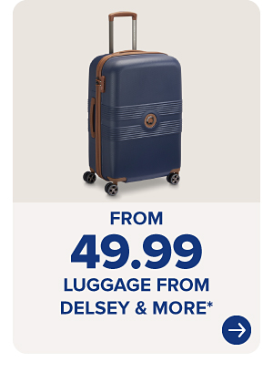 A blue and brown suitcase. From 49.99 Solite luggage.