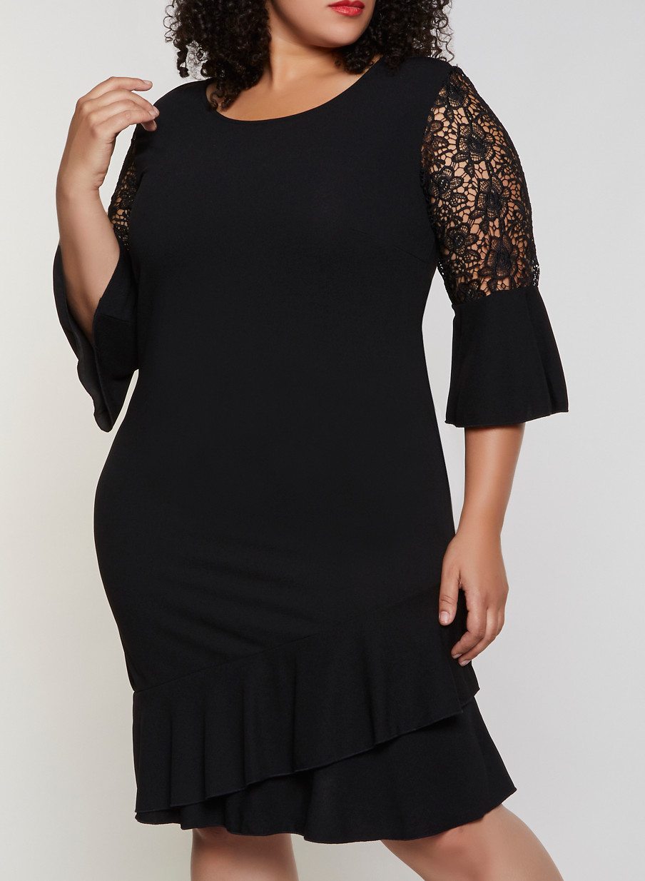 Plus Size Crochet Detail Ruffled Dress