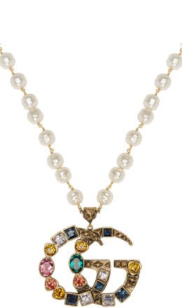 Gucci - Gold Crystal & Pearl Pendant Necklace