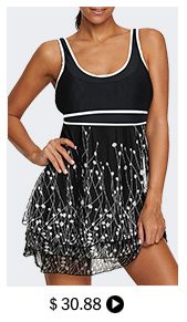 Scoop Back Printed Layered Black Swimdress and Shorts