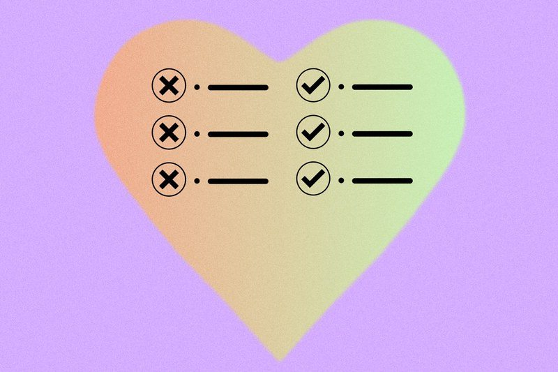A heart with multiple %22x%22 and %22check%22 icons inside of it