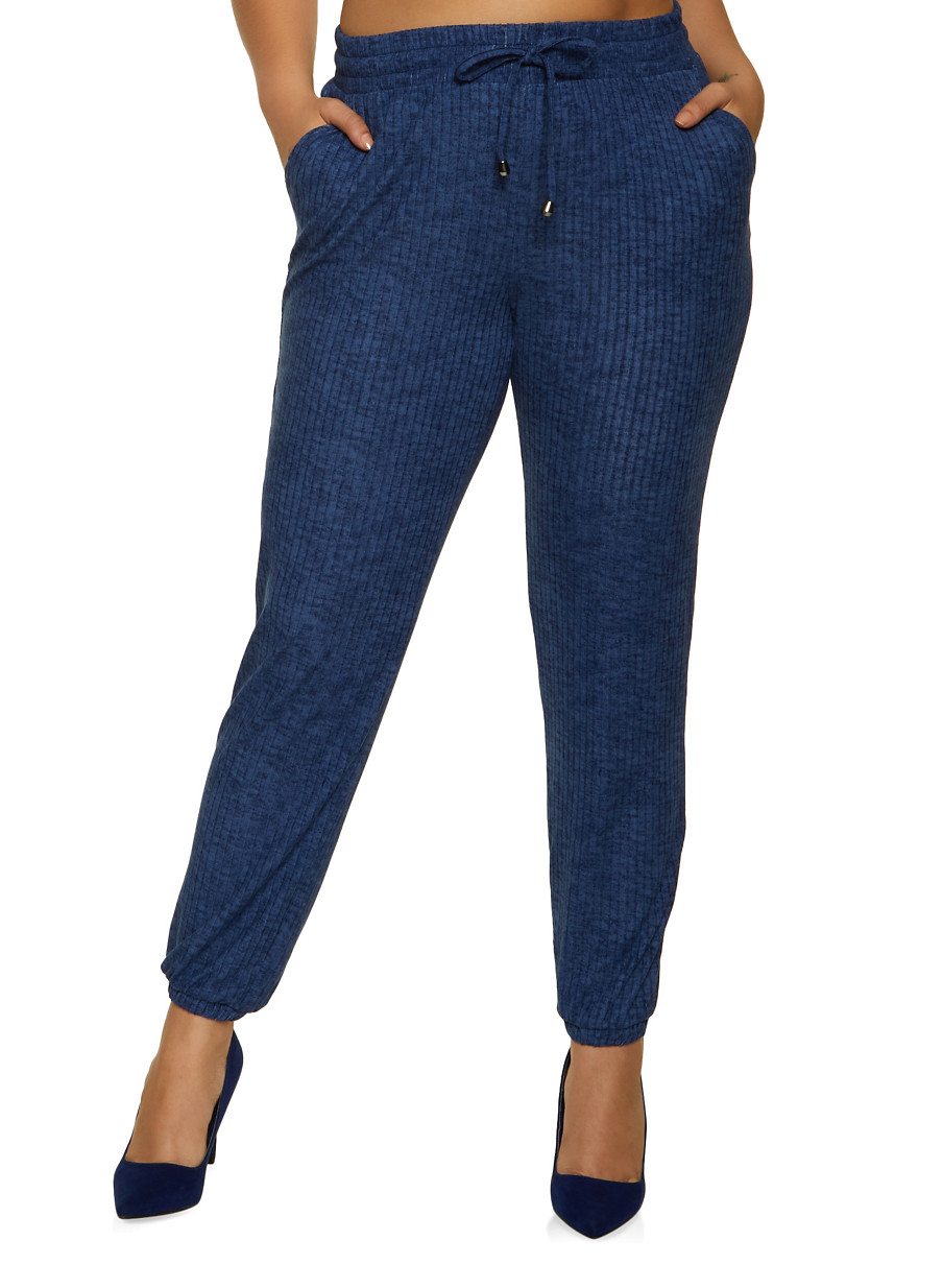 Plus Size Blue Ribbed Joggers