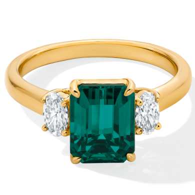 Emerald-Cut Lab-Created Emerald & Oval-Cut Lab-Grown Diamond Ring 1/2 ct tw 14K Yellow Gold