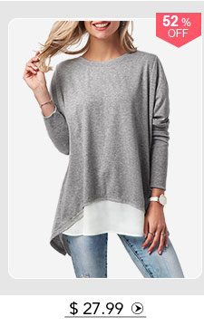 Long Sleeve Button Back Patchwork T Shirt