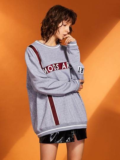 Round Neck Letter Stripe Patchwork Women's Hoodie