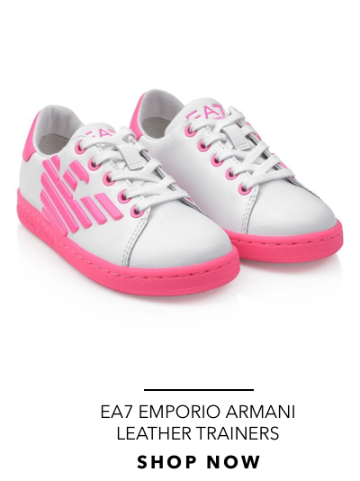 GIRLS WHITE &amp; NEON PINK LEATHER TRAINERS 