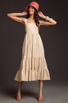 By Anthropologie Square-Neck Tiered Dress