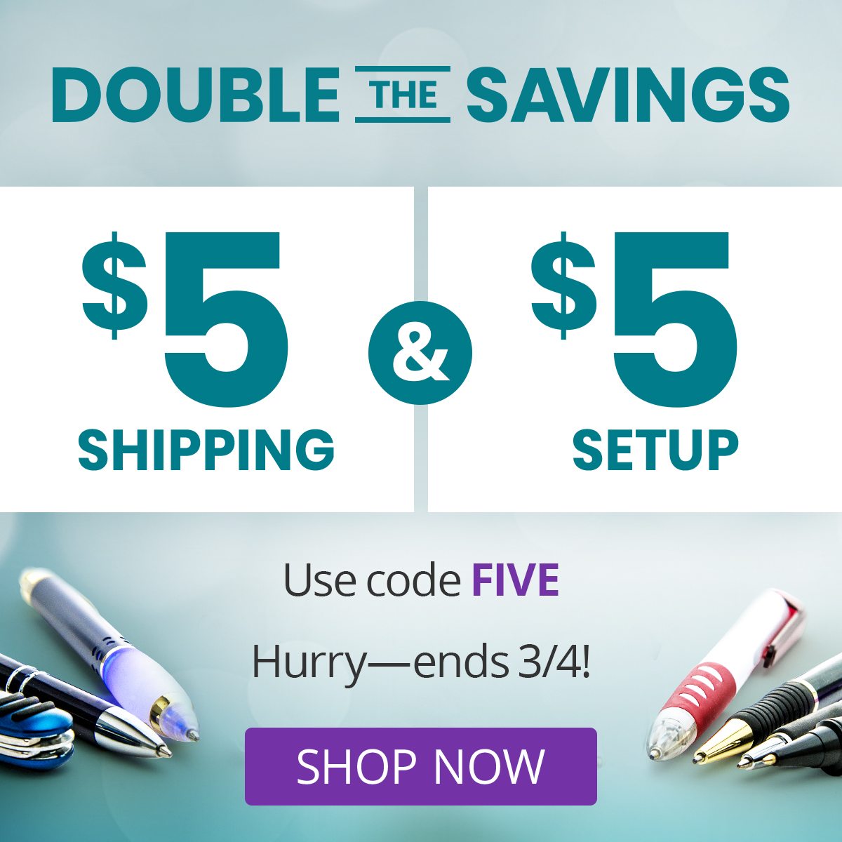 Double the savings! Use code FIVE. Hurry, ends 3/4!