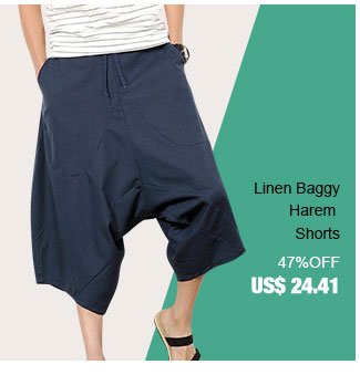 Mens Casual Cotton Linen Calf Length Harem Pants Solid Color Baggy Loose Fit Wide Legs Shorts