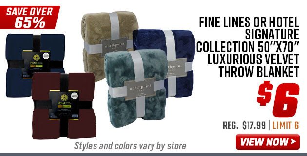 ''Fine Lines or Hotel Signature Collection 50''x70'' Luxurious Velvet Throw Blanket''