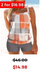 Criss Cross Geometric Print Orange Tankini Top