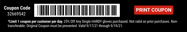 Everyone Saves 25% off any Hardy Gloves - Inside Track Members Save 30% - Barcode