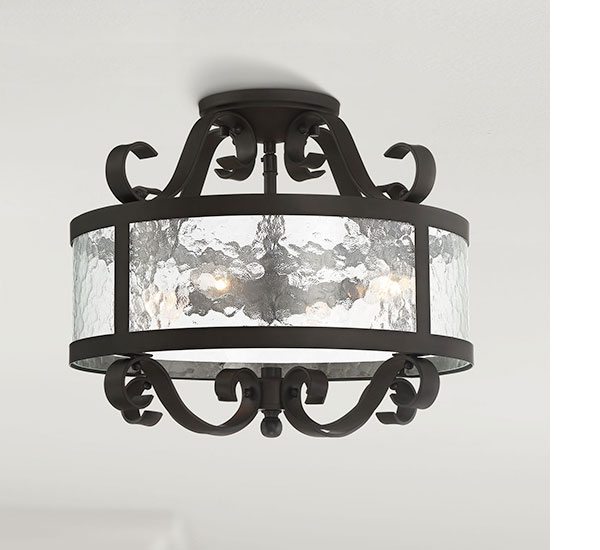 Ebro 16 1/2" Wide Water Glass and Bronze Ceiling Light