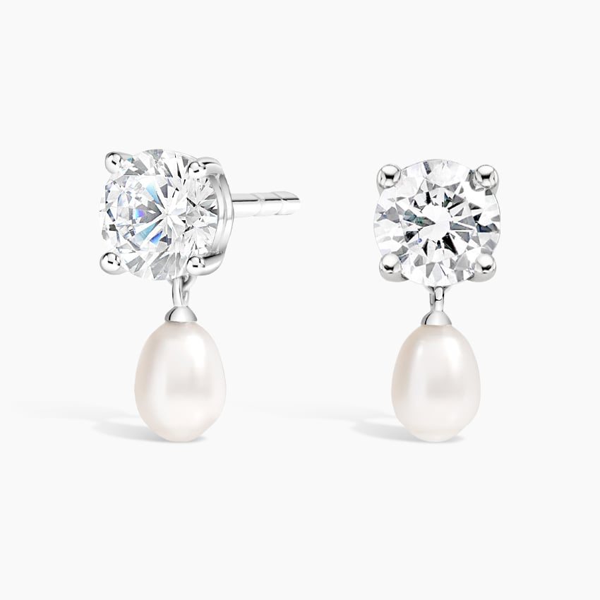 Cultured Pearl And Round Diamond Earrings